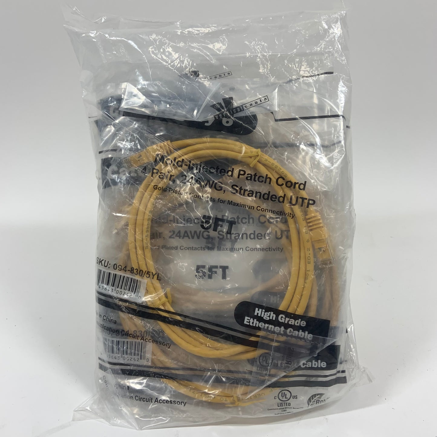 New Bag of 8 Cat 6 Patch Cord High Grade Ethernet Cable 24AWG 5Ft Yellow
