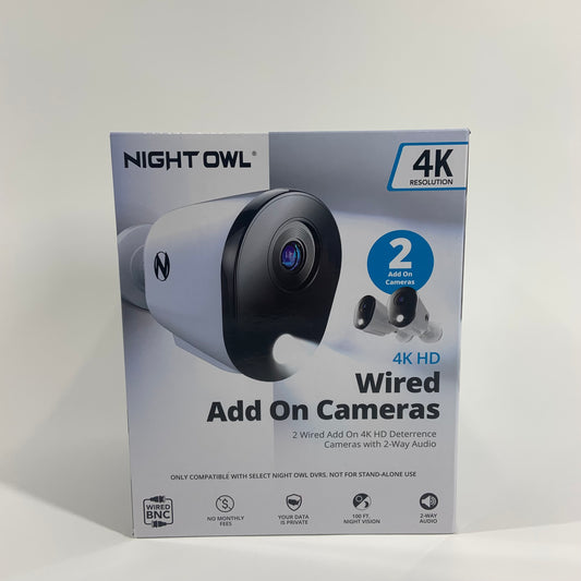 New Night Owl 4K HD Wired Add On Cameras 2PK Deterrence Cameras With Audio