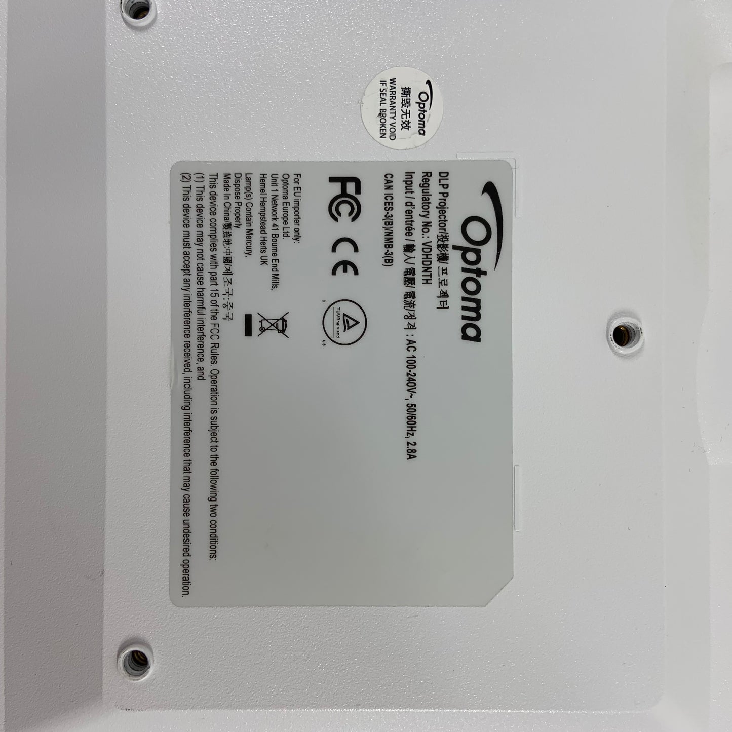 Optoma DLP Projector 1920 x 1080 3,600 Lumens 307 Hours Long Throw Lens VDHDNTH