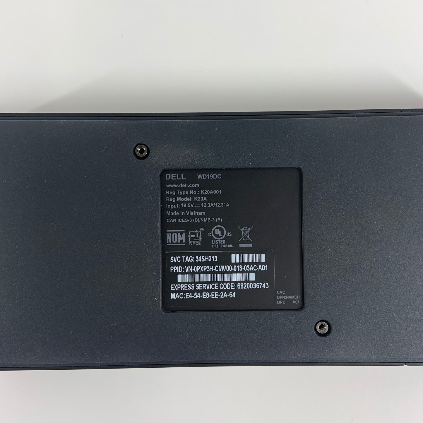 Dell WD19DC USB-C Docking Station K20A NO AC ADAPTER