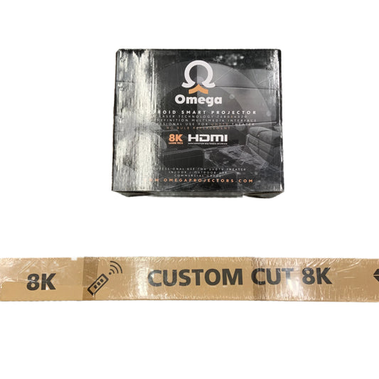 New Omega OM6 Smart Projector 7680x4320 8000 Lm w/ 72" Edge Motorized Screen