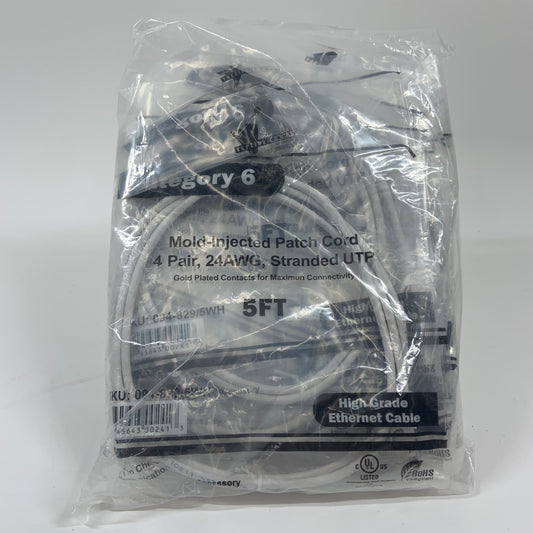 New Bag of 8 Cat 6 Patch Cord High Grade Ethernet Cable 24AWG 5Ft White