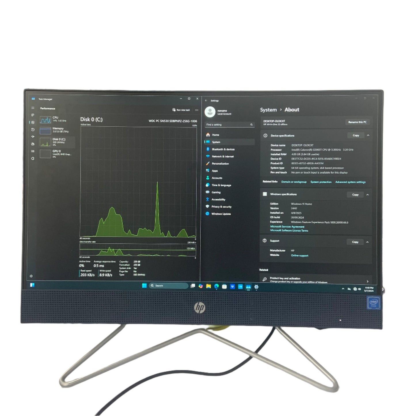 HP 22-df0013w 22" Celeron G5905T 3.30GHz 4GB RAM