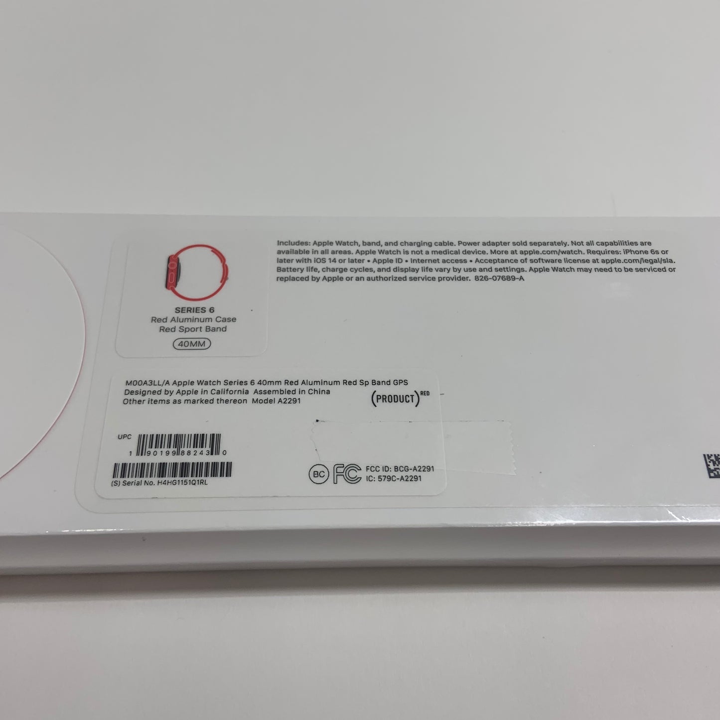 New GPS Only Apple Watch Series 6 40MM Red Aluminum Red Sport Band A2291