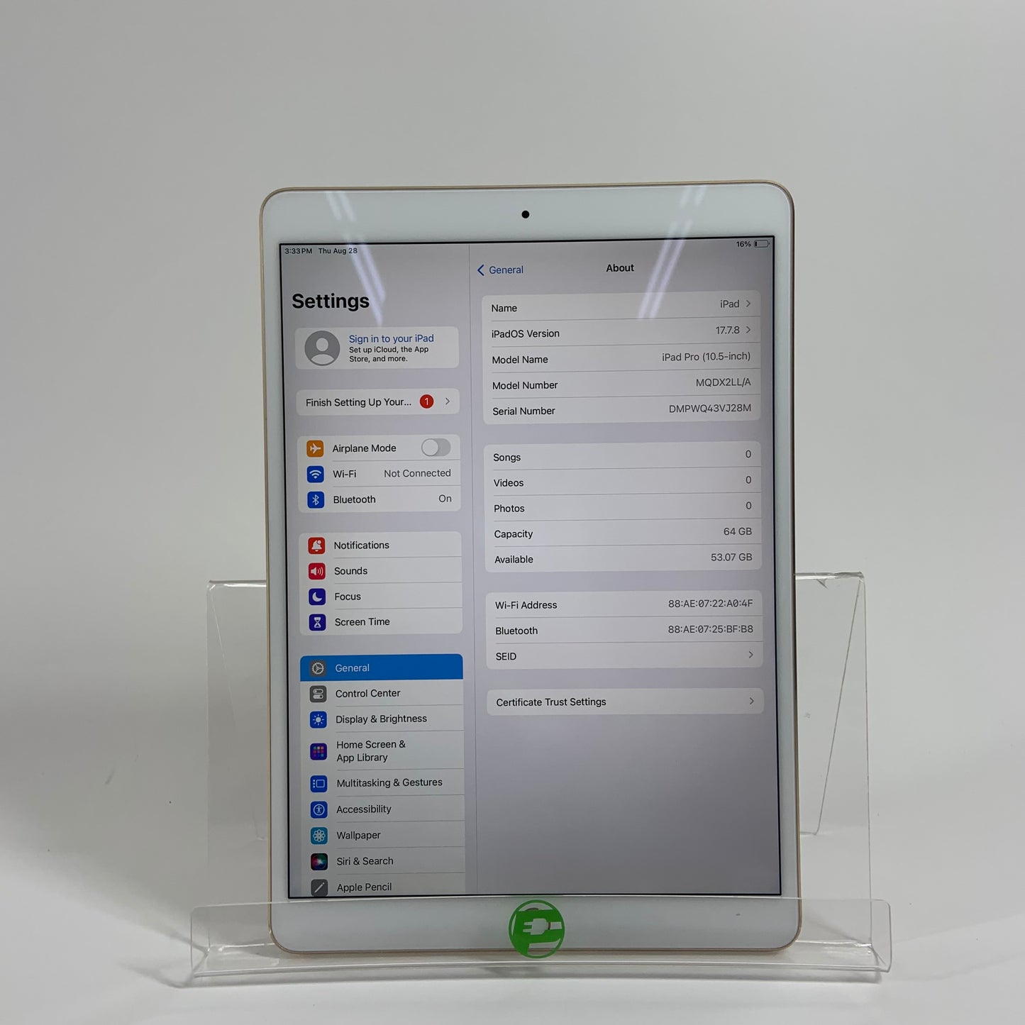 WiFi Only Apple iPad Pro 10.5" 64GB Gold MQDX2LL/A