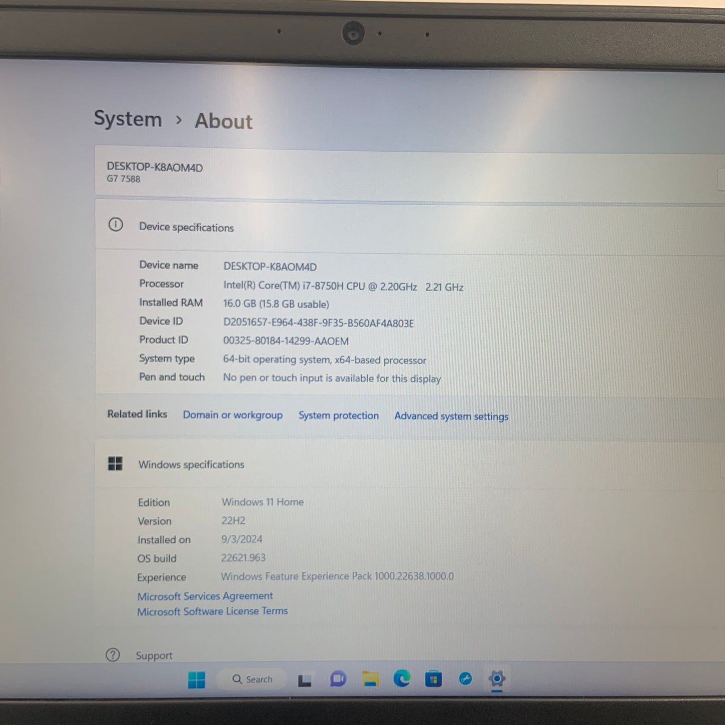 Dell G7 15 7588 15" i7-8750H 2.2GHz 16GB RAM 1TB HDD 256GB SSD GeForce GTX 1060