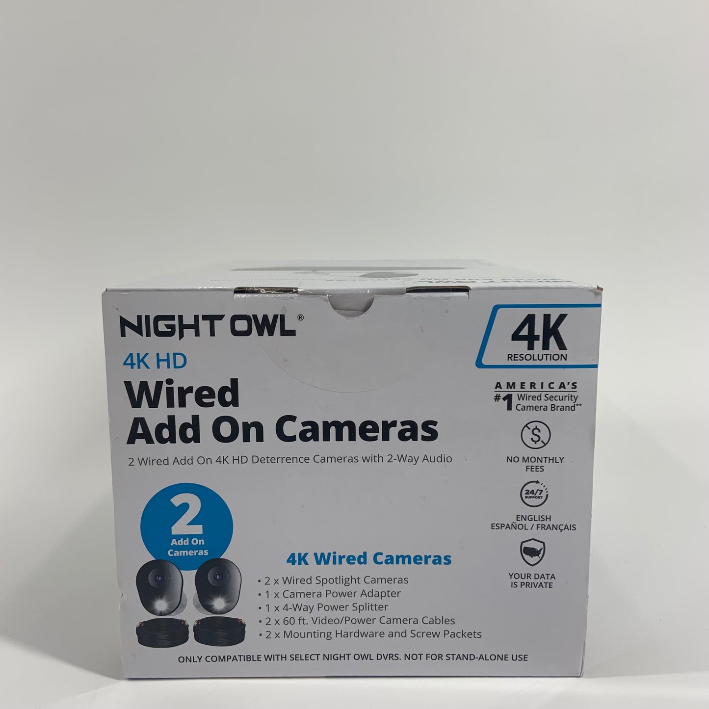 New Night Owl 4K HD Wired Add On Cameras 2PK Deterrence Cameras With Audio