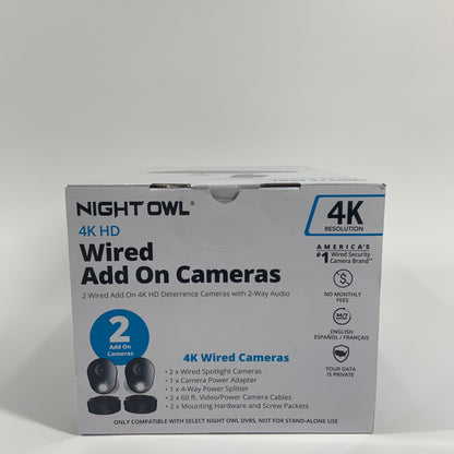 New Night Owl 4K HD Wired Add On Cameras 2PK Deterrence Cameras With Audio