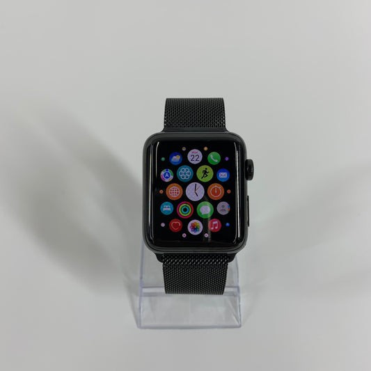 Unlocked Apple Watch Series 3 42MM Black Stainless Steel Milanese Loop A1861