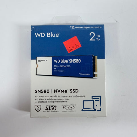 New Western Digital WD M.2 2280 Blue 2TB PCIe Gen 4 x4 (NVMe) SSD WDS200T3B0E