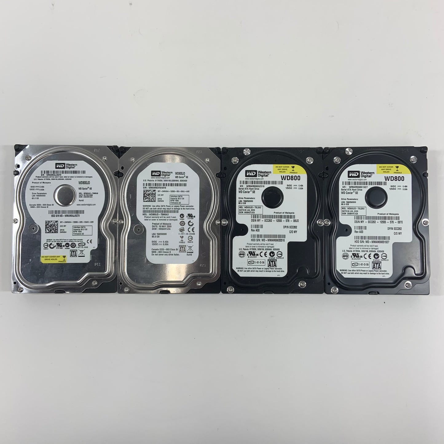 LOT OF 4 Western Digital WD800 80GB SATA 3.5" HDD N/A