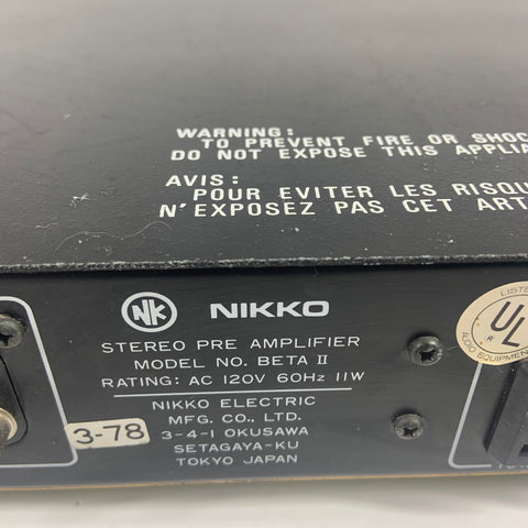 Nikko Pre Amp Beta II Stereo Control Preamplifier