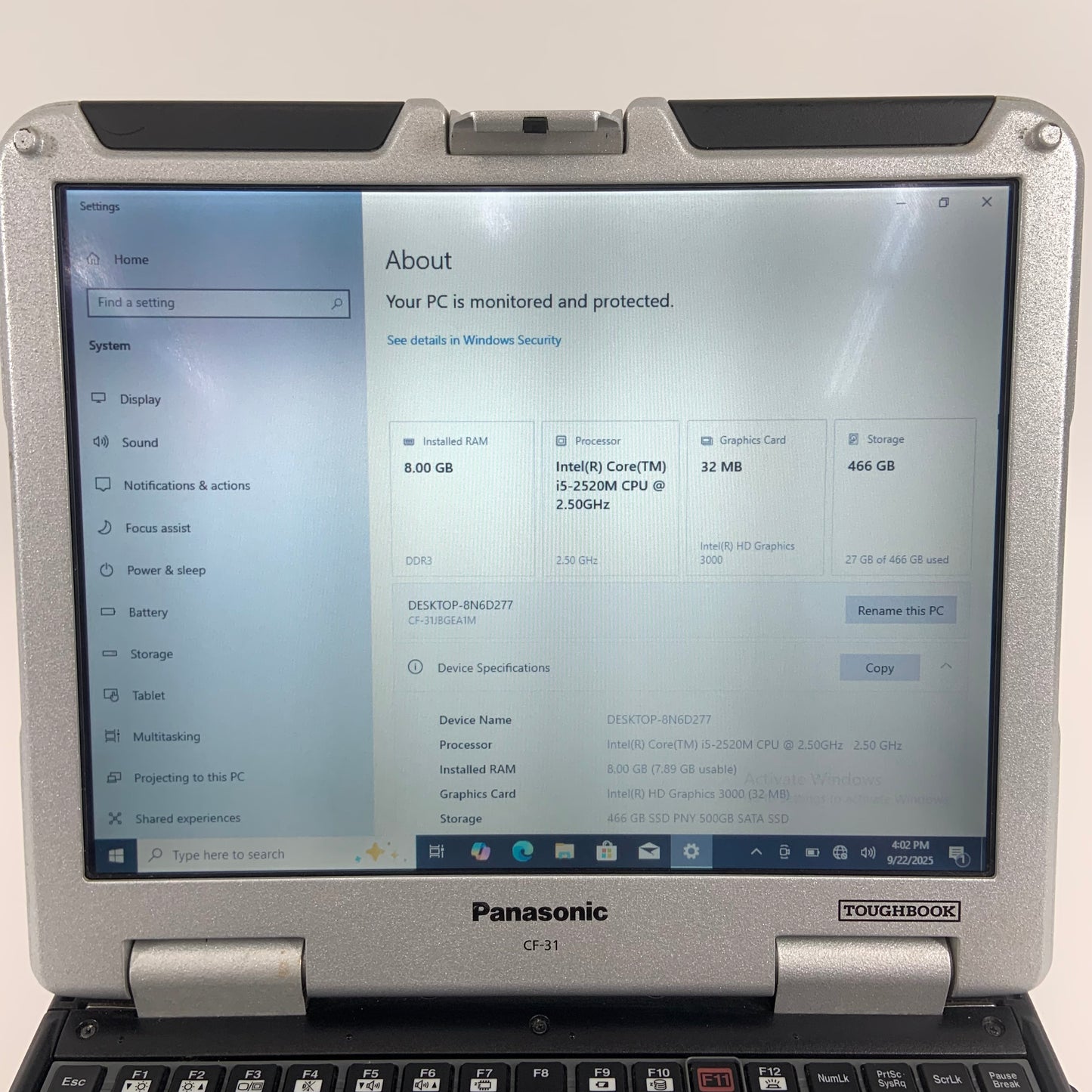 Panasonic Toughbook 31 CF-31 13.1" i5-2520M 2.5GHz 8GB RAM 512GB SSD