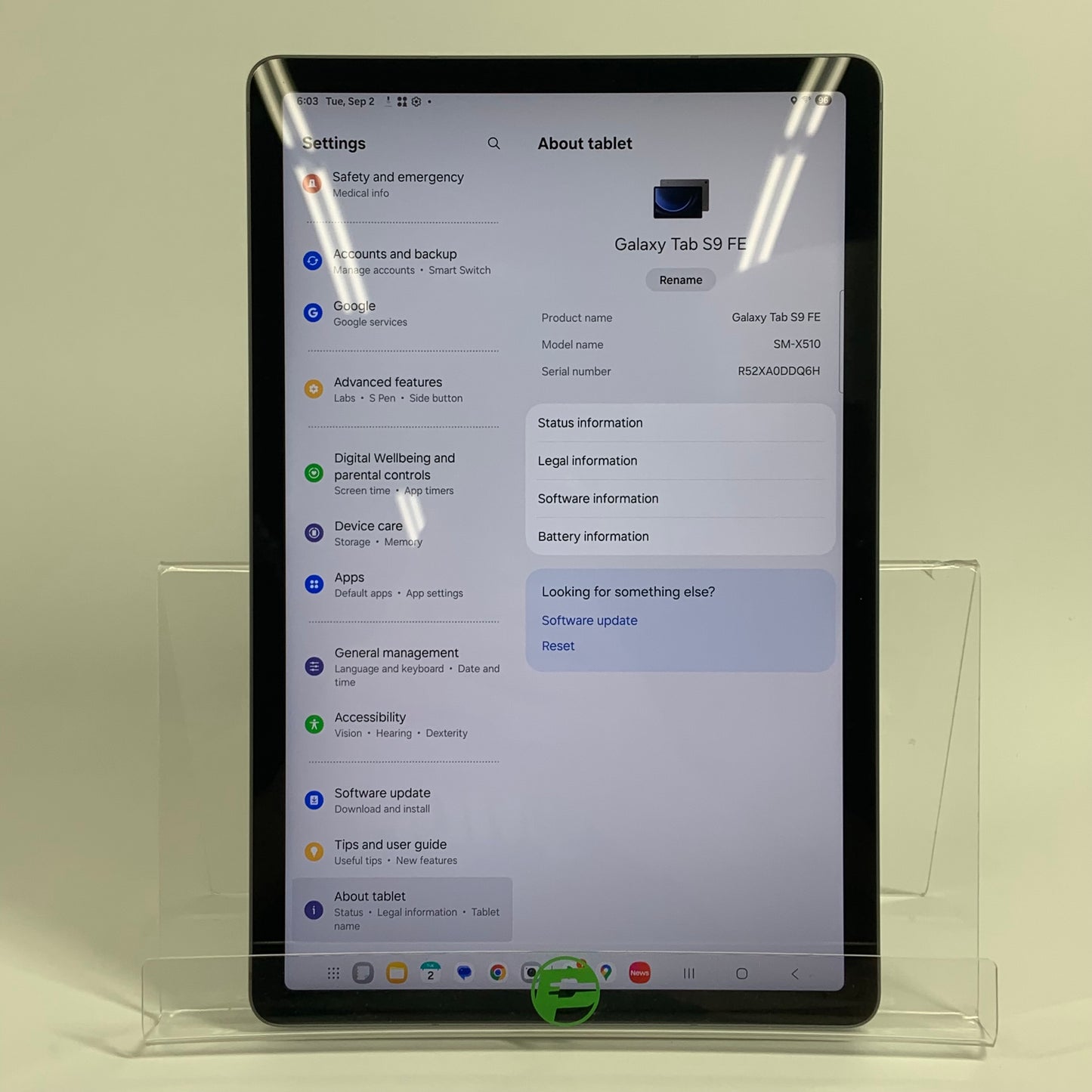 WiFi Only Samsung Galaxy Tab S9 FE 10.9" 128GB Gray SM-X510