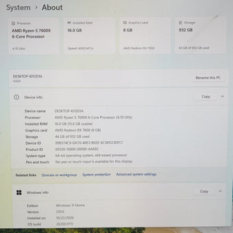 PowerSpec Custom PC Ryzen 5 7600X 4.70GHz 16GB RAM 1TB SSD ASRock Radeon RX 7600