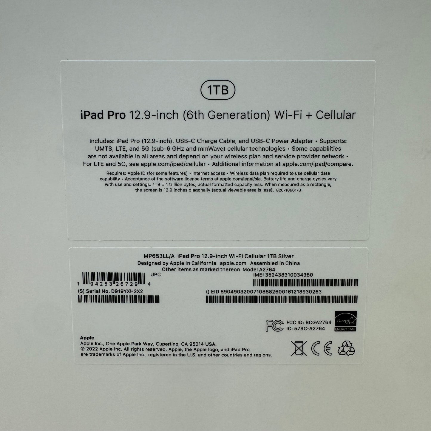 Factory Unlocked Apple iPad 6th Gen 1TB Silver A2764