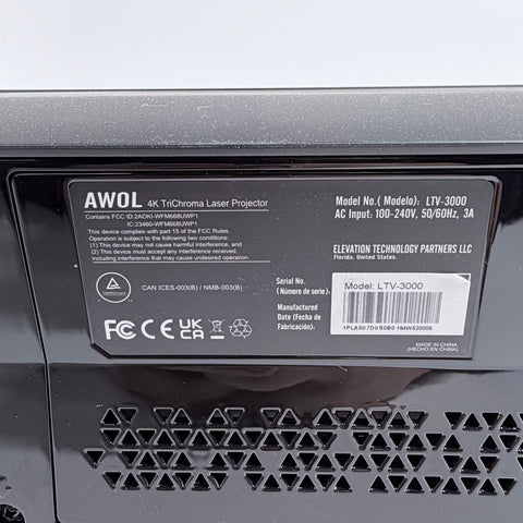AWOL Vision Pro 3840 x 2160 2,000 Lumens 4K TriChroma Laser Projector LTV-3000