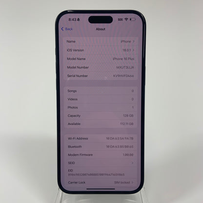 T-Mobile Apple iPhone 16 Plus 128GB Black MXUT3LL/A