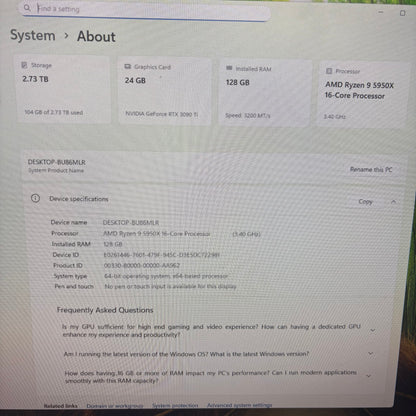 White HYTE Y60 RTX 3090 Ti 24GB AMD Ryzen 9 5950X 128GB RAM 3TB SSD Gaming PC