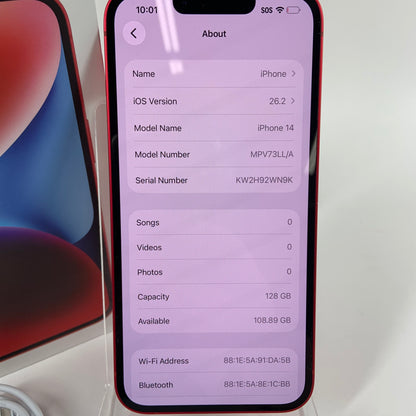Factory Unlocked Apple iPhone 14 128GB Red MPV73LL/A