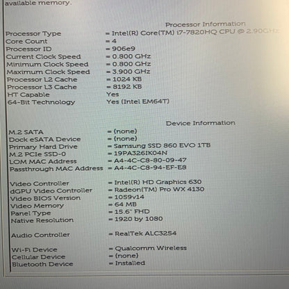 Dell Precision 7520 i7-7820HQ 32GB RAM 1TB SSD 512GB SSD WIN 11 PRO