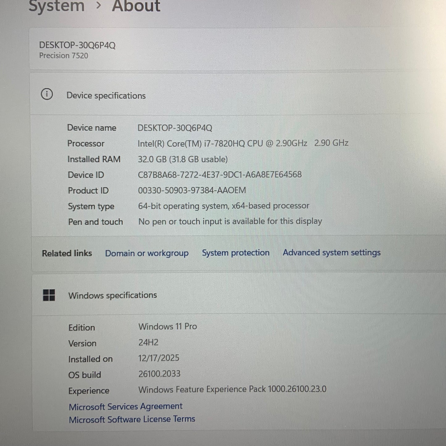 Dell Precision 7520 i7-7820HQ 32GB RAM 1TB SSD 512GB SSD WIN 11 PRO