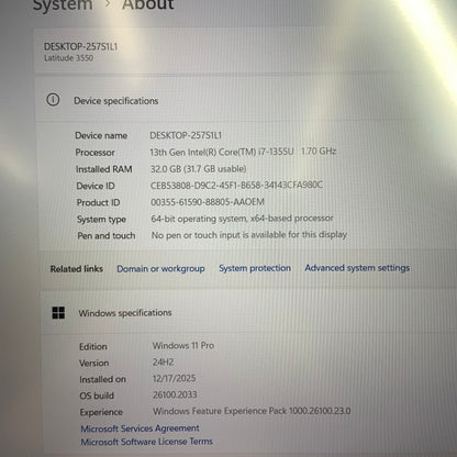 Dell Latitude 3550 15.6" i7-1355U 1.7GHz 32GB RAM 256GB SSD WIN 11 PRO
