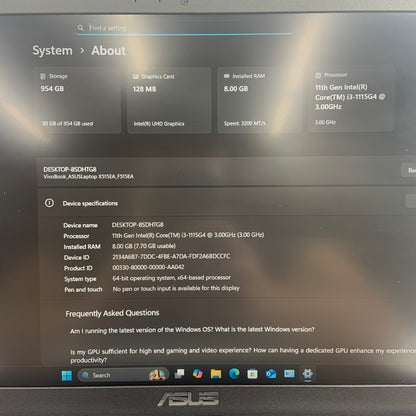 Asus Notebook F515E 15.6" i3-1115G4 3.0GHz 8GB RAM 1TB SSD