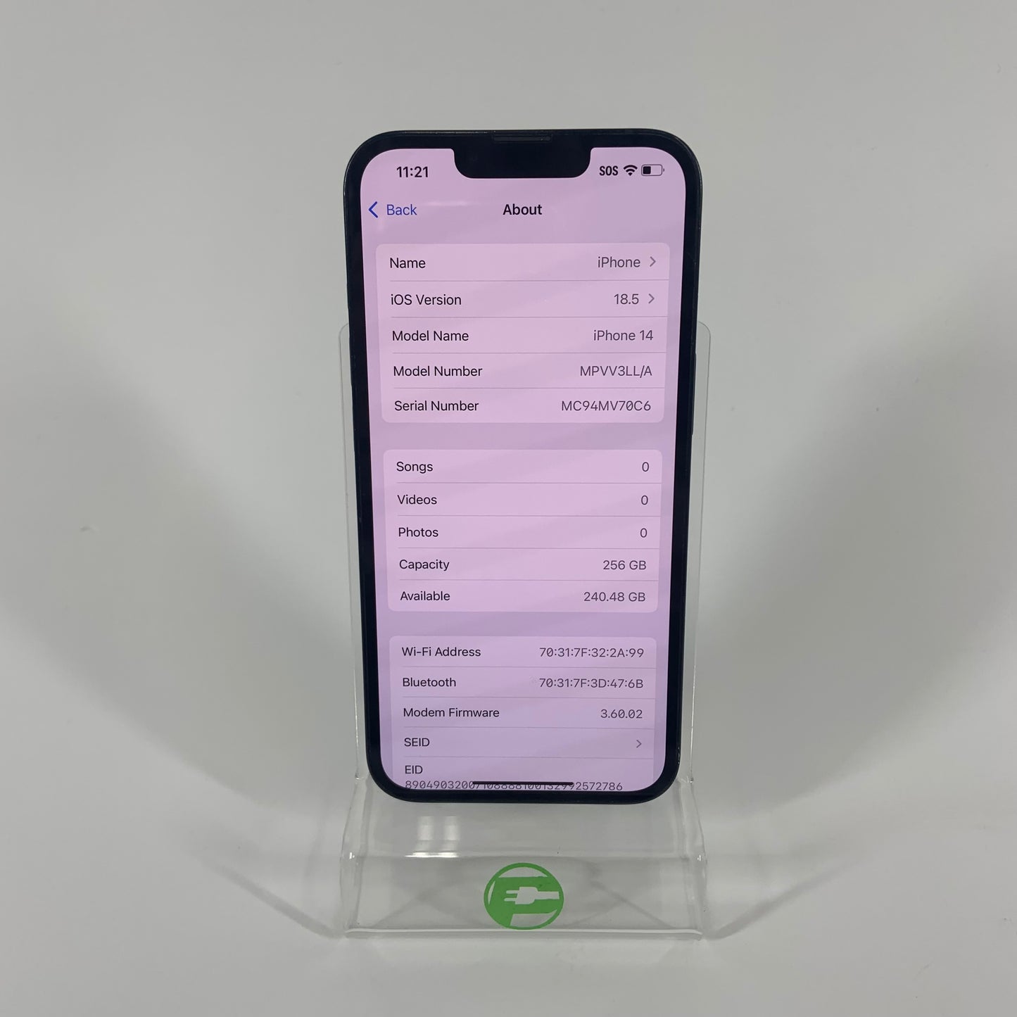 Unlocked Apple iPhone 14 256GB 18.5 Midnight MPVV3LL/A