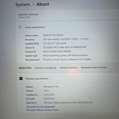 Dell Latitude 3540 15.6" i7-1355U 1.7GHz 32GB RAM 1TB SSD WIN 11 PRO