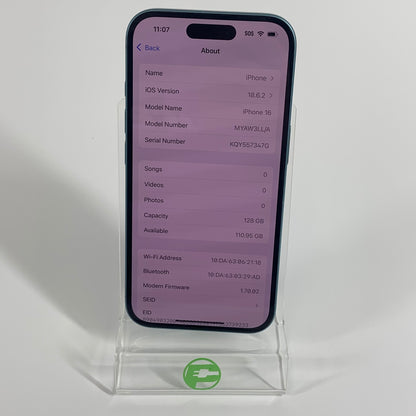 Unlocked Apple iPhone 16 128GB Teal MYAW3LL/A