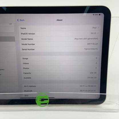 WiFi Only Apple iPad Mini 6th Gen 256GB Starlight MK7V3LL/A