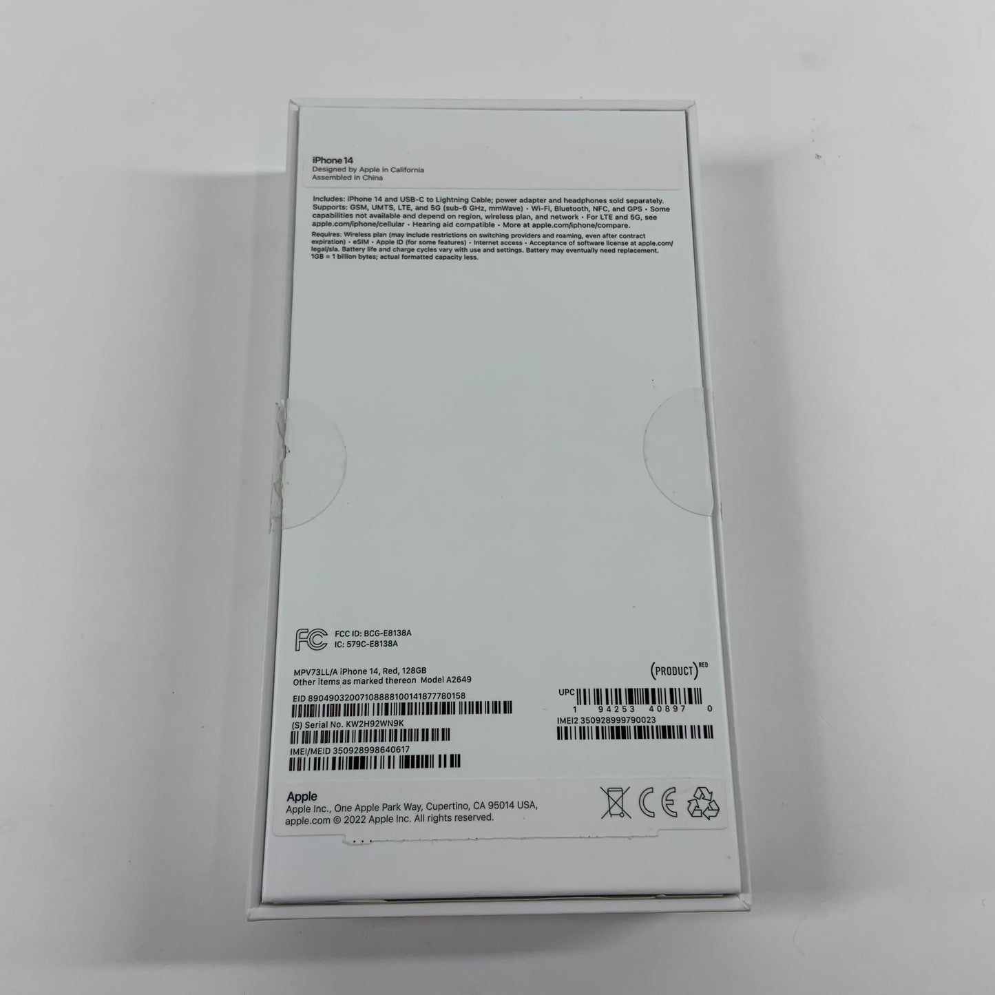 Factory Unlocked Apple iPhone 14 128GB Red MPV73LL/A