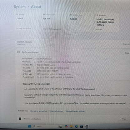 Lenovo ThinkCentre M70S Pentium Gold G6400 4.00GHz 8GB RAM 256GB SSD