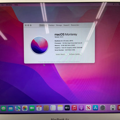 2017 Apple MacBook Air 13.3" i5 1.8GHz 8GB RAM 256GB SSD Silver A1466