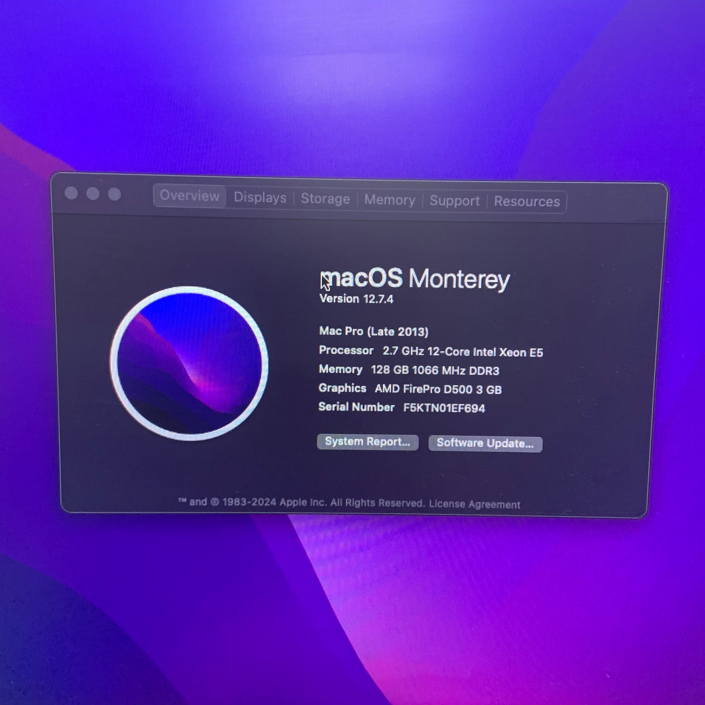 2013 Apple Mac Pro Xeon E5 2.7GHz 128GB RAM 2TB Fusion Drive Space Gray A1481