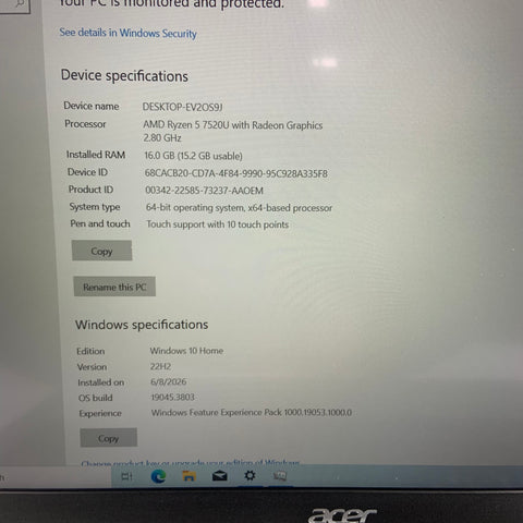 Acer Aspire Go 15 N23C3 15.6" Ryzen 5 7520U 2.8GHz 16GB RAM 1TB SSD