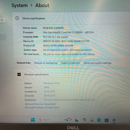 Dell Latitude 5531 15.6" i7-12800H 16GB RAM 512GB SSD WIN 11 PRO EXCELLENT BATT