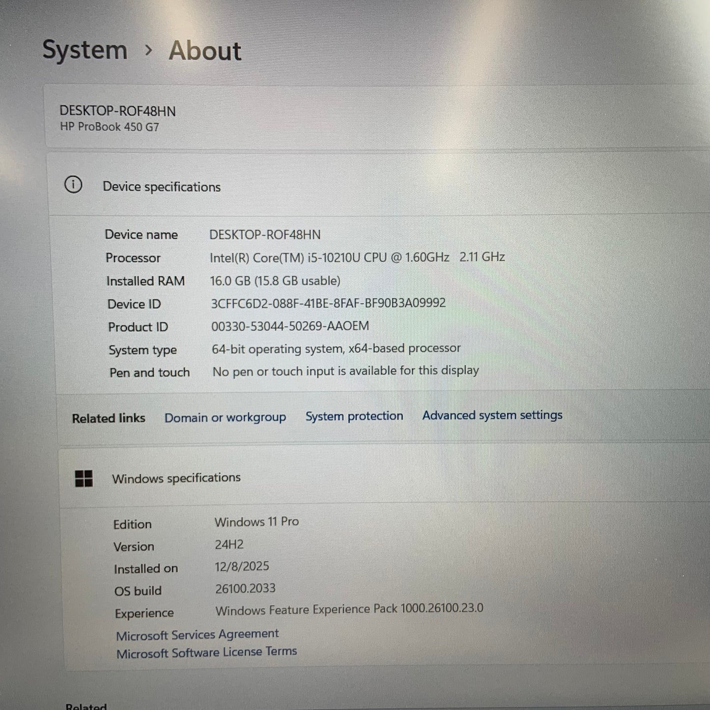 HP ProBook 450 G7 15.6" I5-10210U 1.6GHz 16GB RAM 1TB SSD WIN 11 PRO