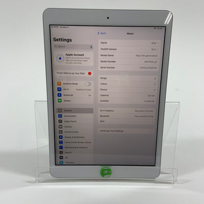 WiFi Only Apple iPad 7th Gen 128GB 18.3 SILVER MW782LL/A