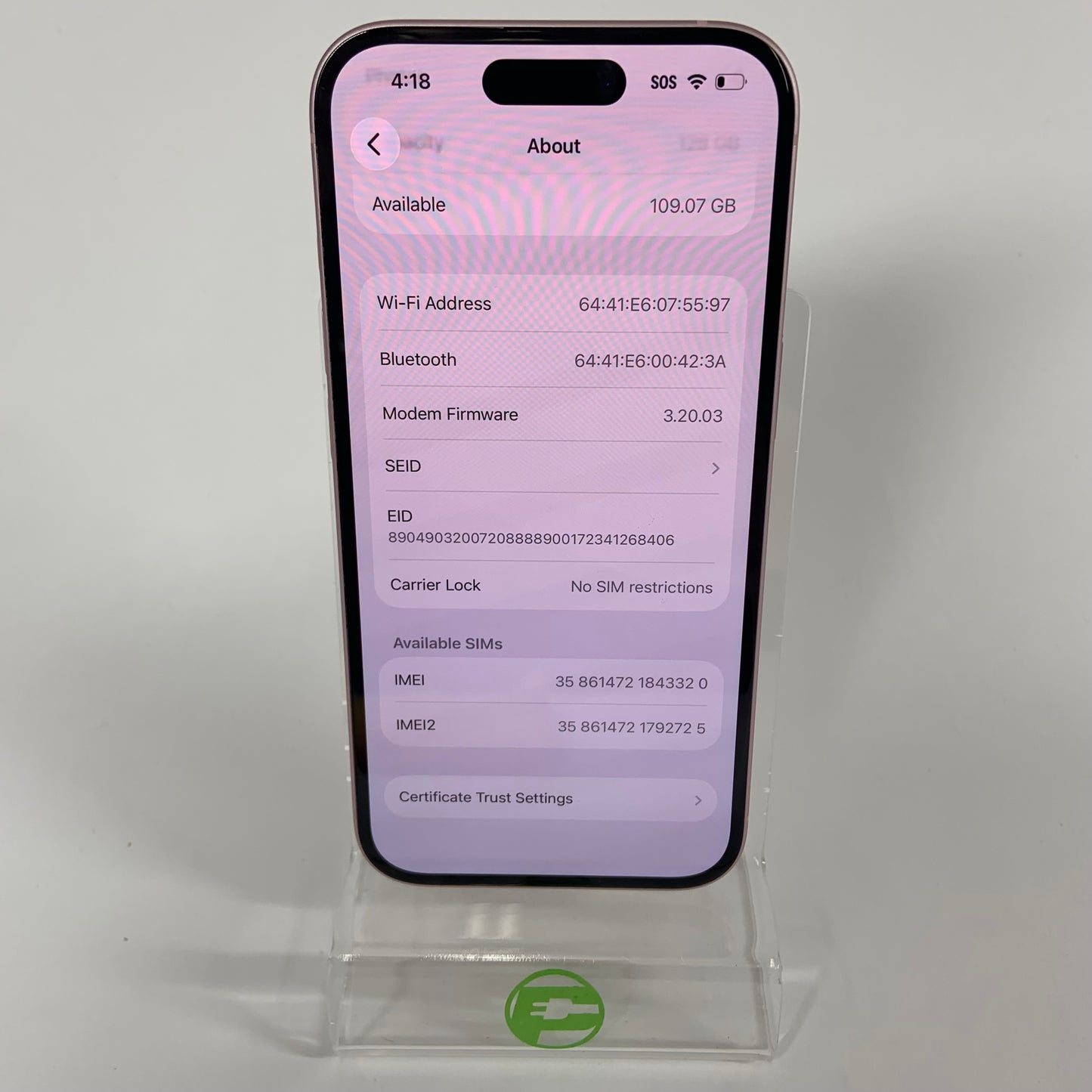 Factory Unlocked Apple iPhone 15 128GB Pink MTLW3LL/A