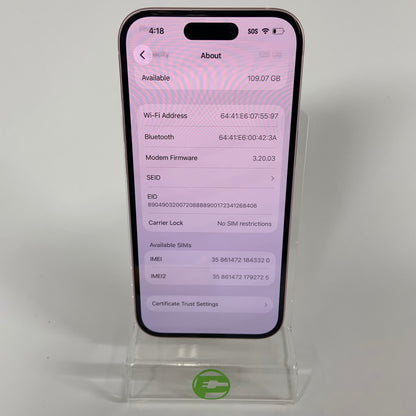 Factory Unlocked Apple iPhone 15 128GB Pink MTLW3LL/A