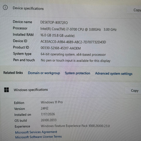 Dell OptiPlex 3070 D11S Core i7-9700 3.00GHz 16GB RAM 256GB SSD WIN 11 PRO