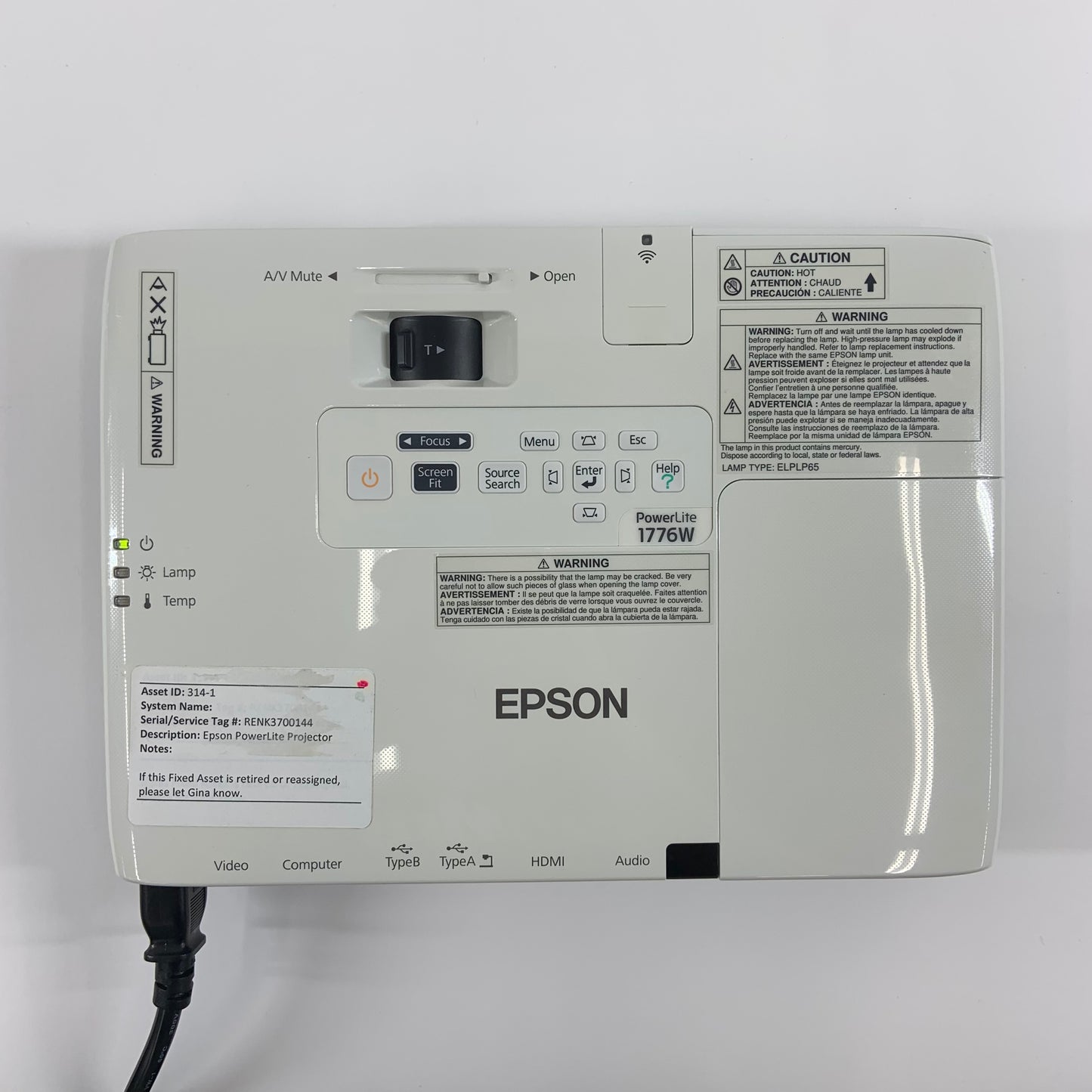 Epson POWERLITE 1776W 1280 x 800 WXGA 3,000 Lumens LCD Projector H476A