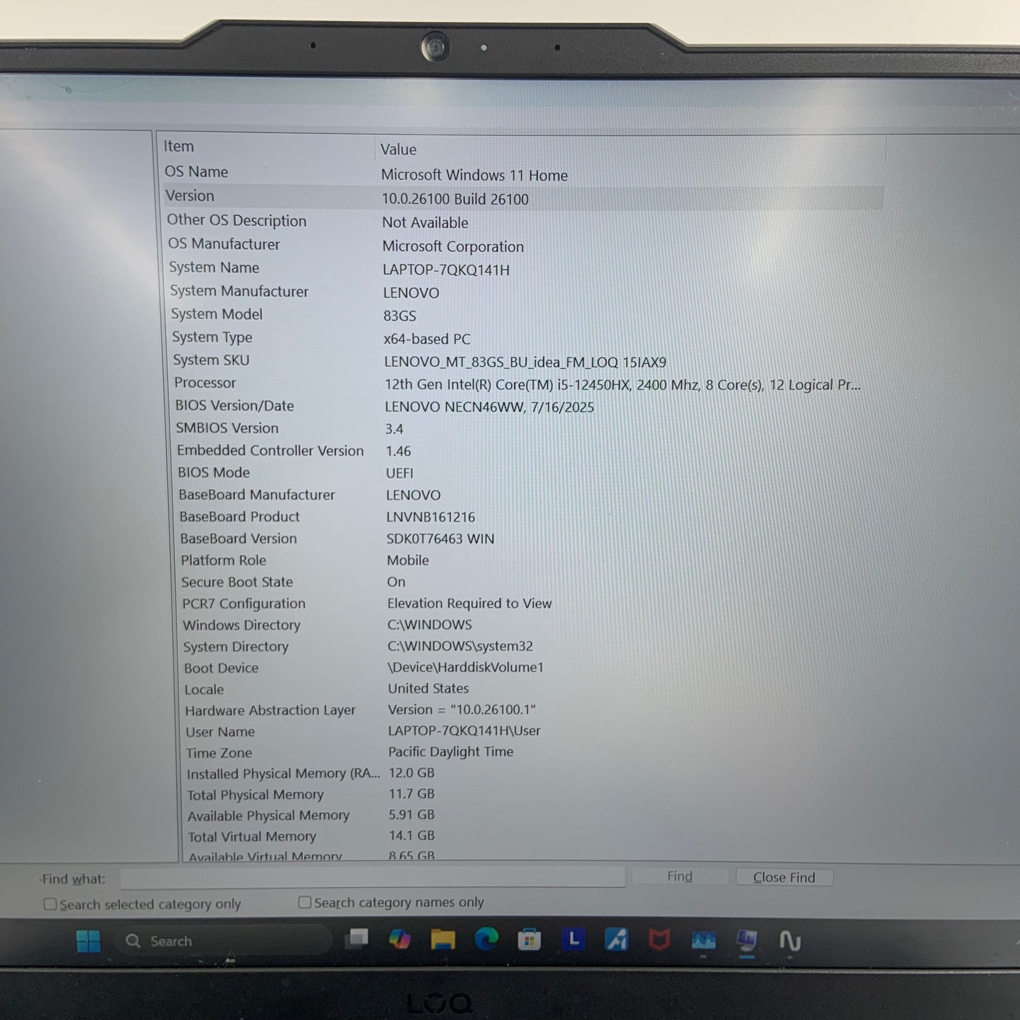 Lenovo LOQ 15IAX9 15.6" i5-12450HX 2.4GHz 12GB RAM 512GB SSD GeForce RTX 2050