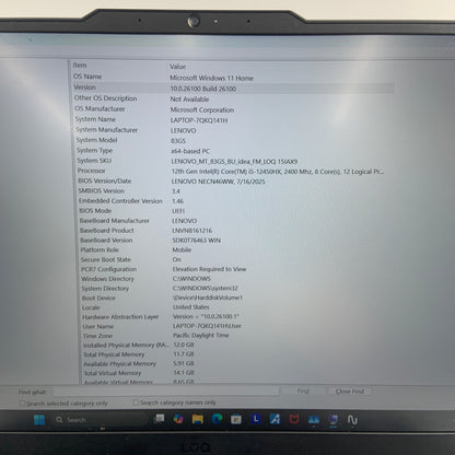 Lenovo LOQ 15IAX9 15.6" i5-12450HX 2.4GHz 12GB RAM 512GB SSD GeForce RTX 2050