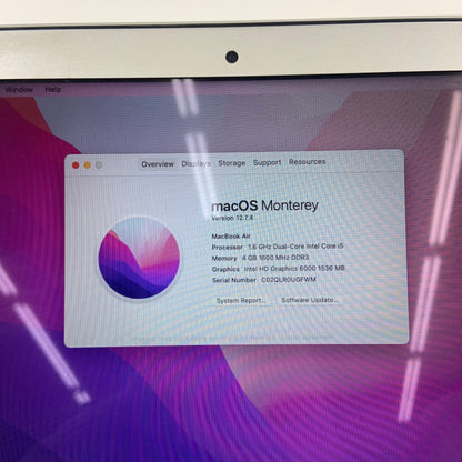 2015 Apple MacBook Air 11" i5 1.6GHz 4GB RAM 128GB SSD Silver A1465