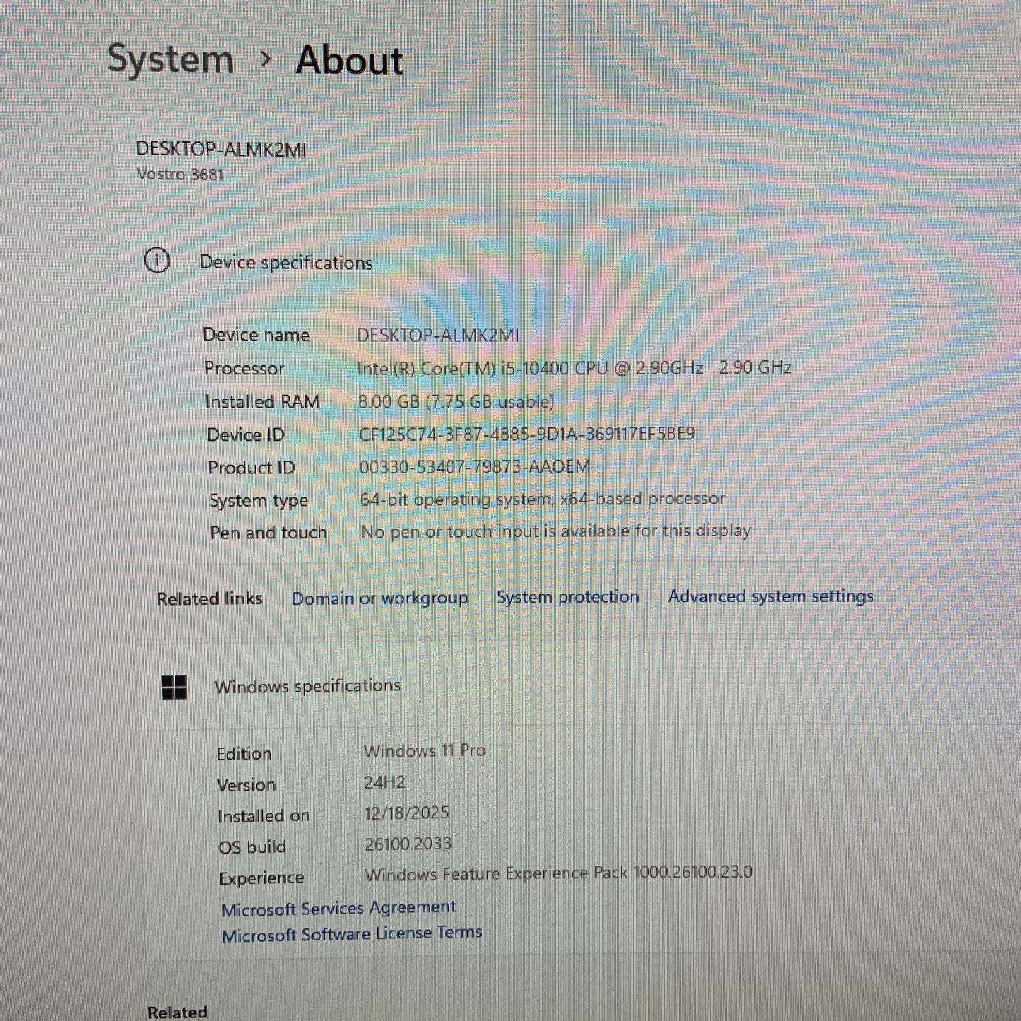 Dell Vostro 3681 i5-10400 2.90GHz 8GB RAM 256GB SSD WIN 11 PRO