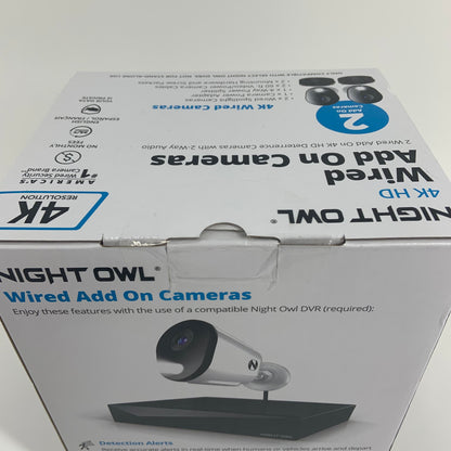 New Night Owl 4K HD Wired Add On Cameras 2PK Deterrence Cameras With Audio