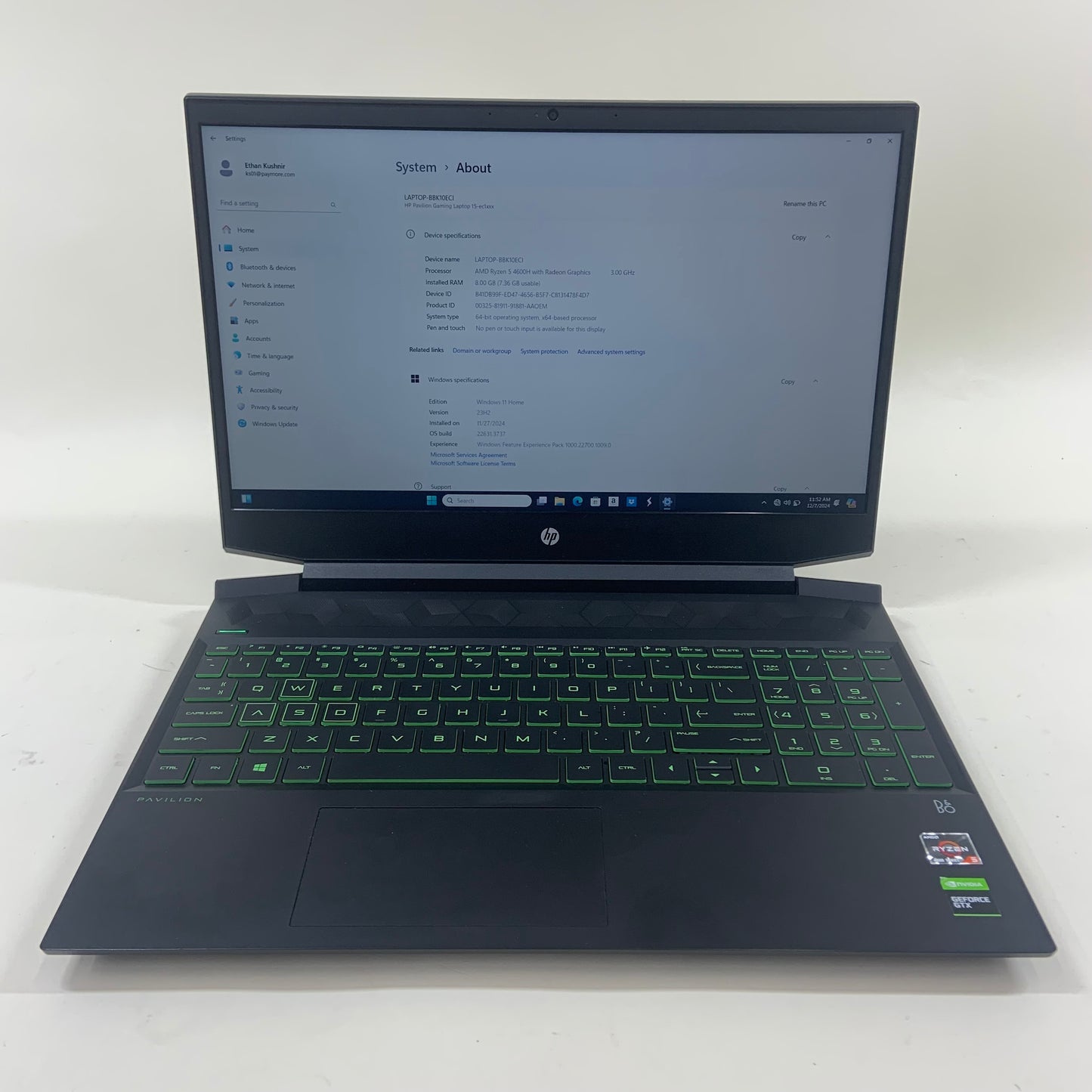 HP Pavilion Gaming 15" Ryzen 5 4600H 3.0GHz 8GB RAM 512GB SSD GeForce GTX 1650